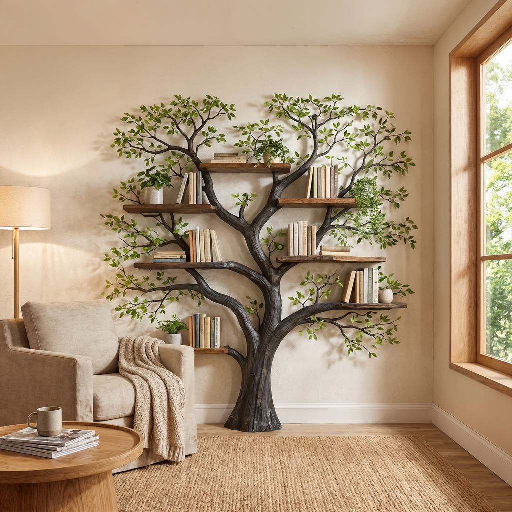 Handcrafted Wood Tree Storage Bookcase