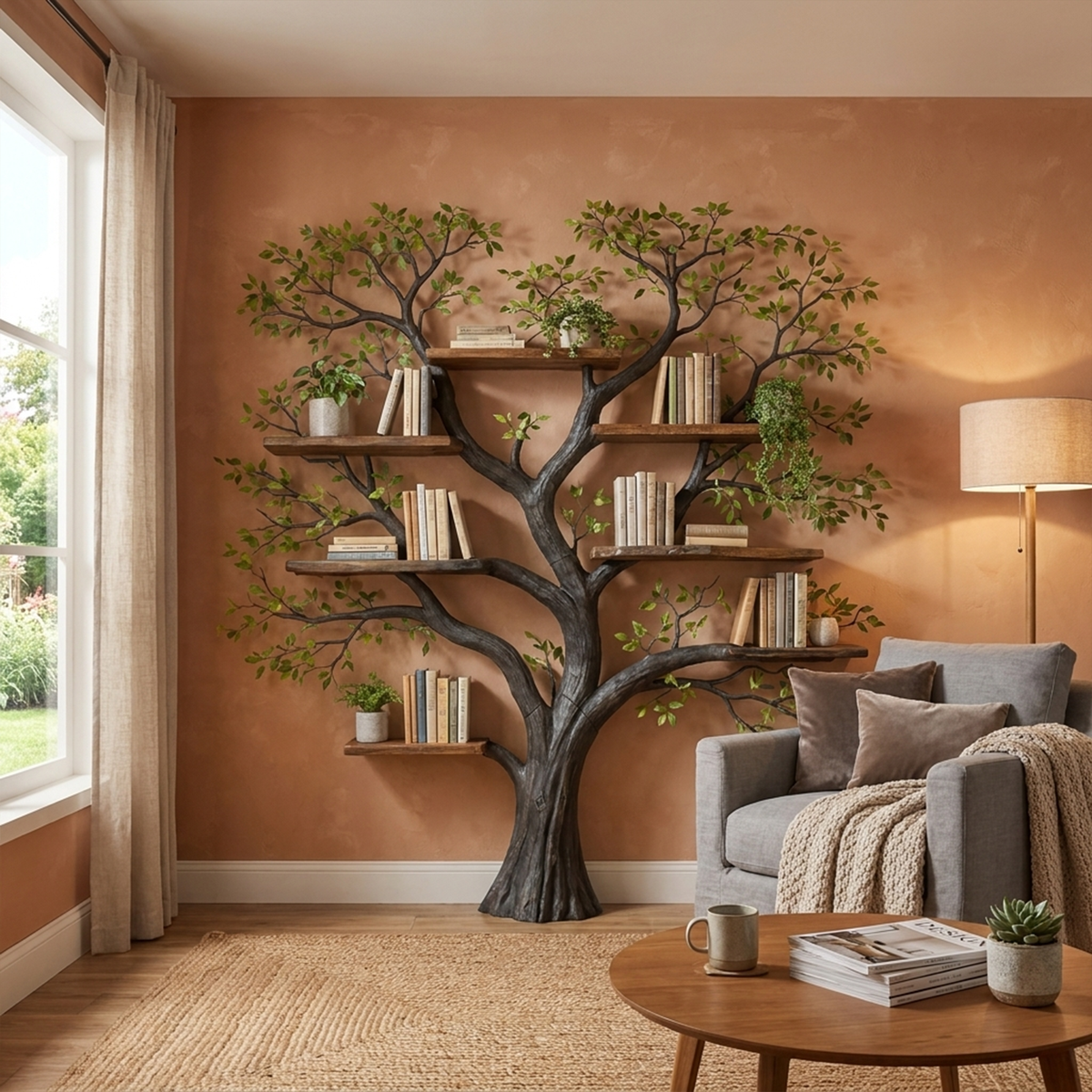 Handcrafted Wood Tree Storage Bookcase