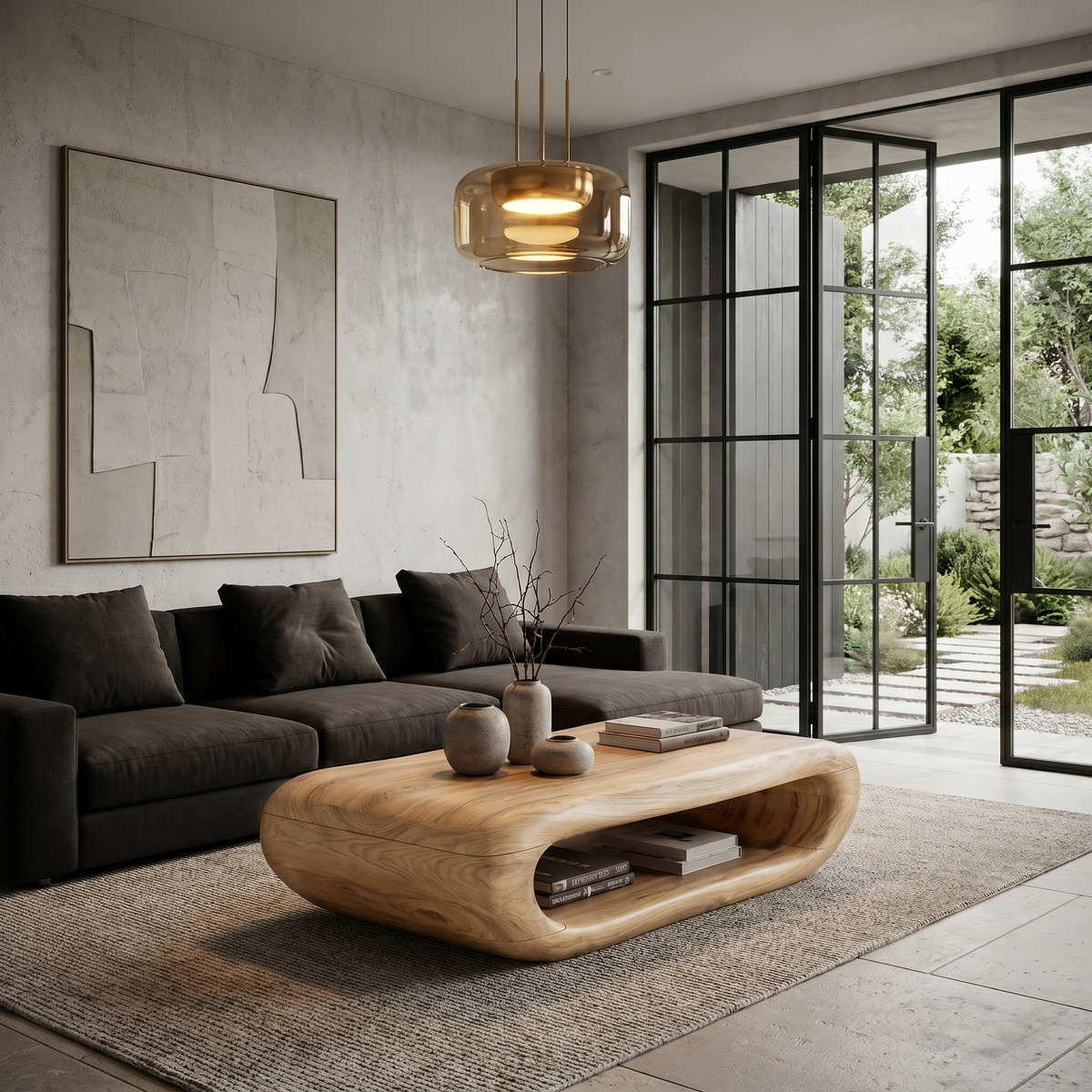 Organic Coffee Table With Open Storage For Living Room
