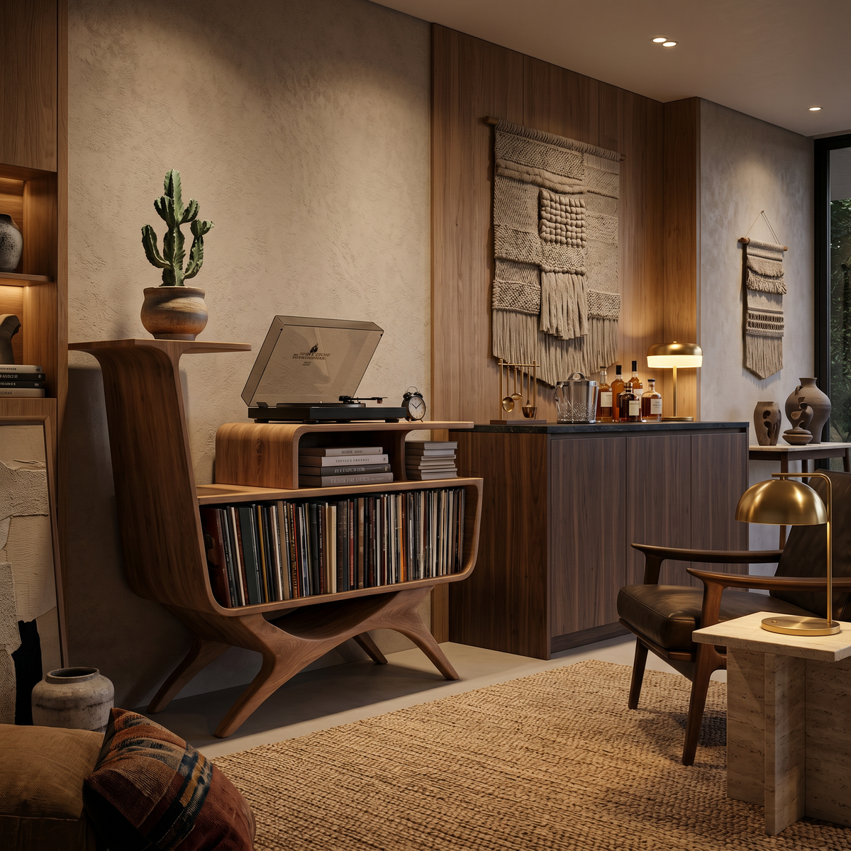 Modern Wooden Record Player Stand With Open Frame For Living