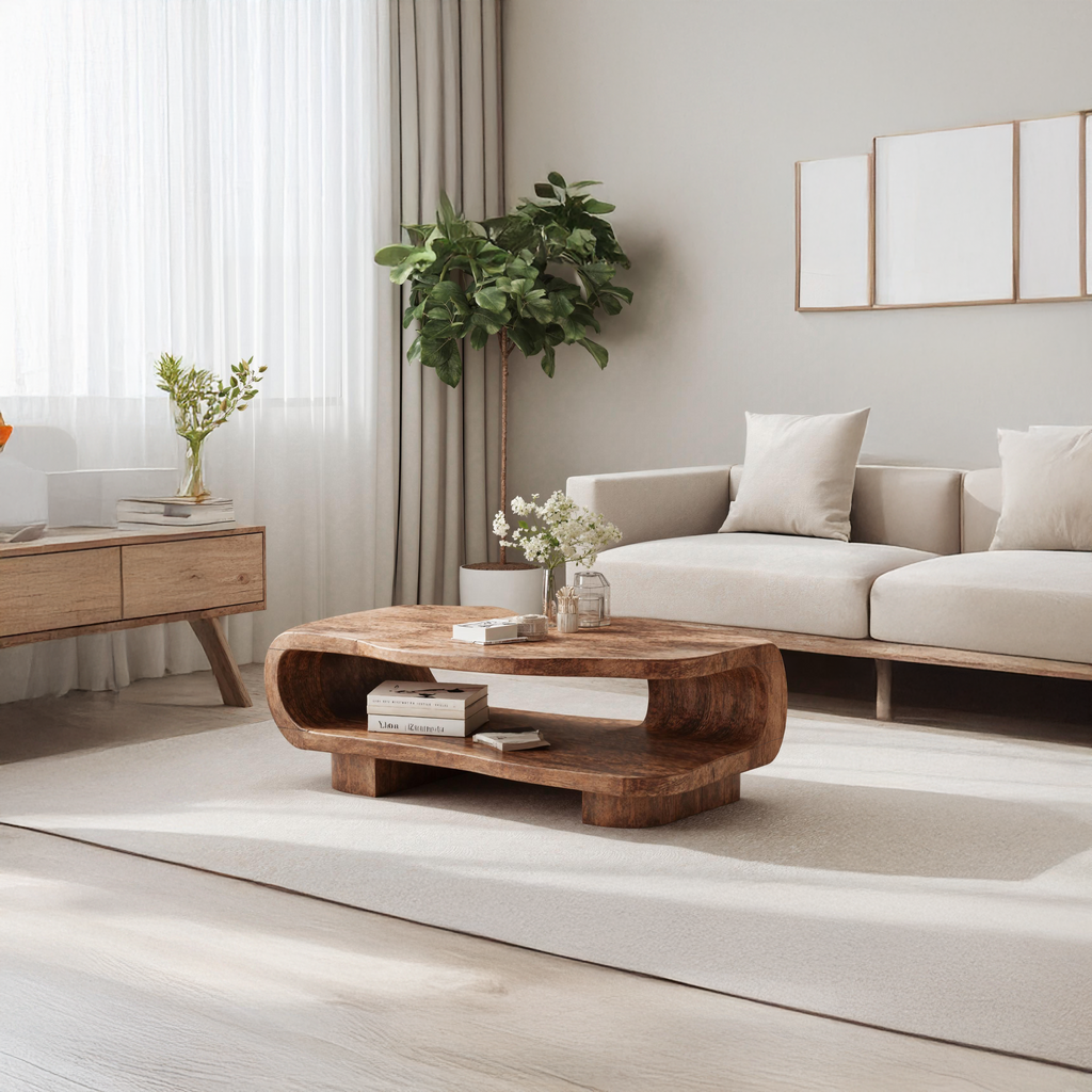 Farmhouse Wooden Coffee Table For Entryway Accent