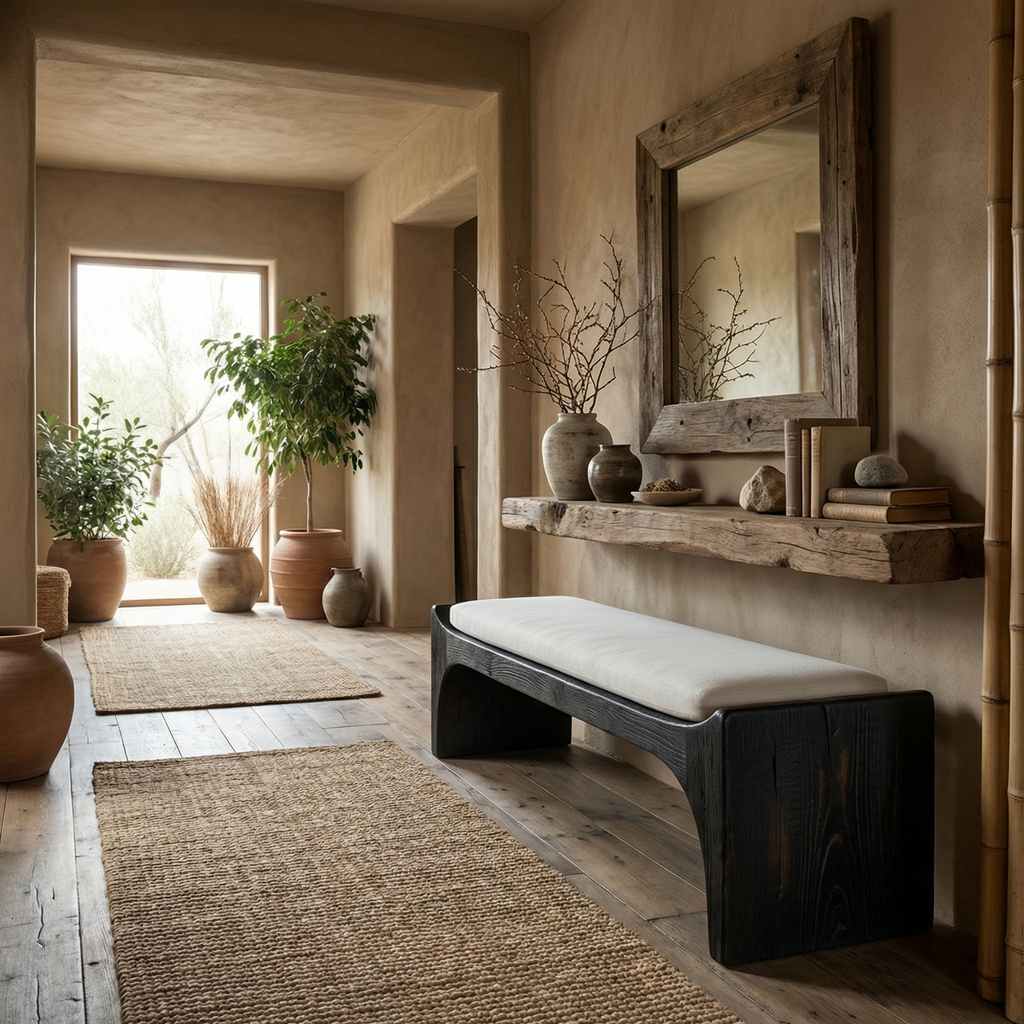 Mid Century Modern Bench Entryway Accent Seating Living